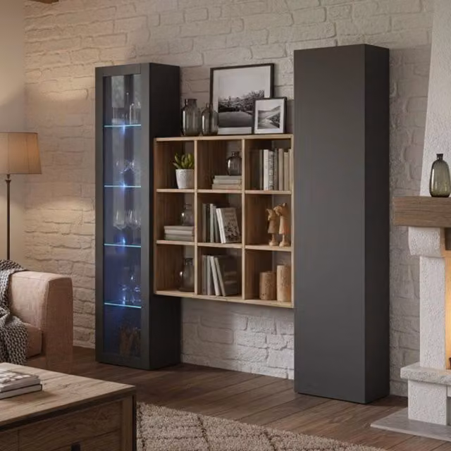 Madia Firmino DMORA con 14 ripiani, credenza moderna in legno nero antracite, L: 30 cm, P: 40 cm, H: 180 cm