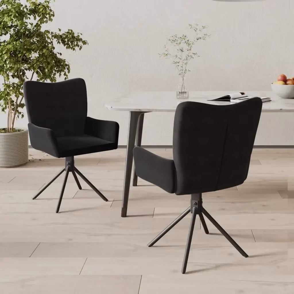 Set di 2 sedie da pranzo girevoli a 360 gradi in velluto nero con braccioli e struttura in metallo e legno per cucina e soggiorno – 2