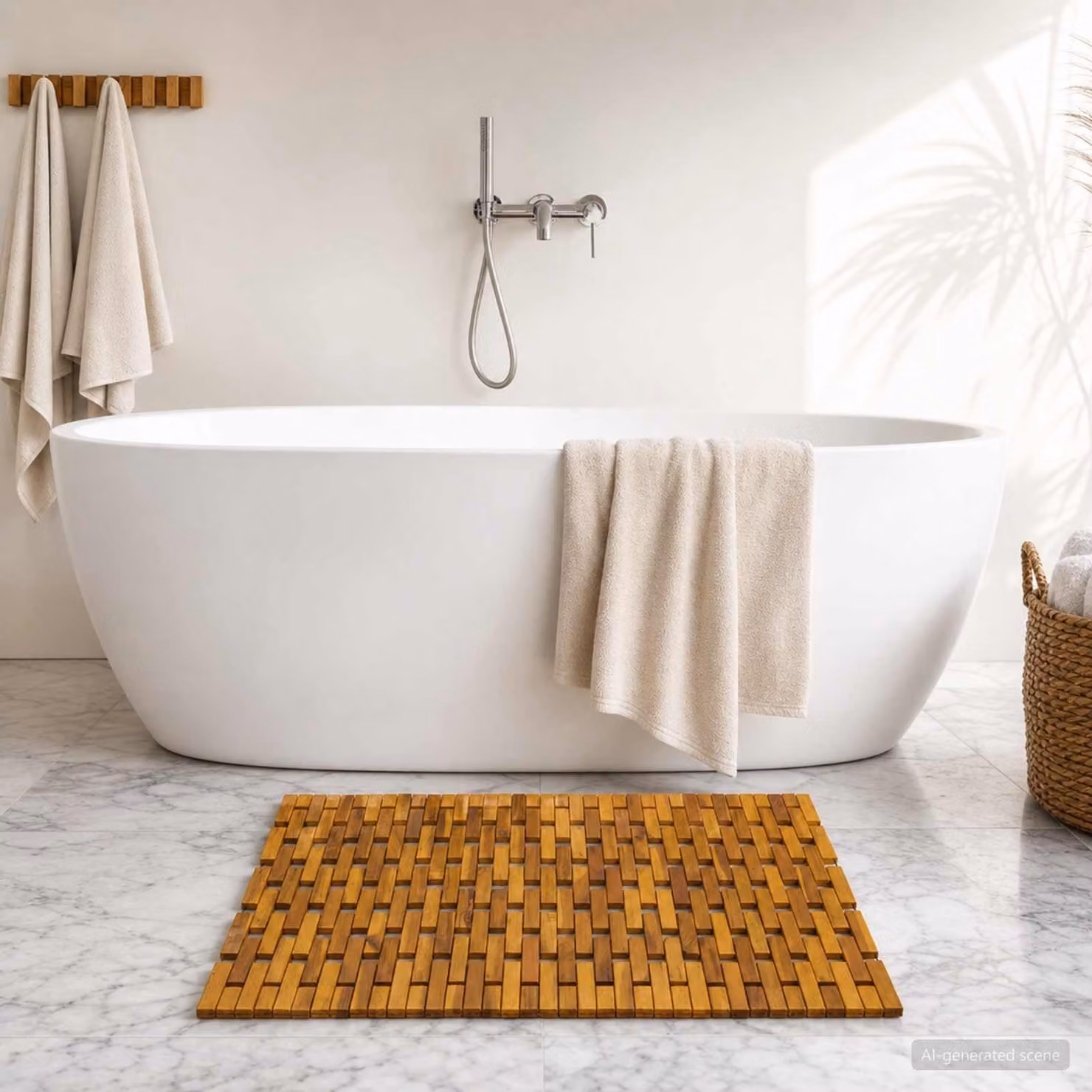 vidaXL Tappetino da bagno in legno di acacia massello naturale antiscivolo L: 80 cm, P: 55 cm