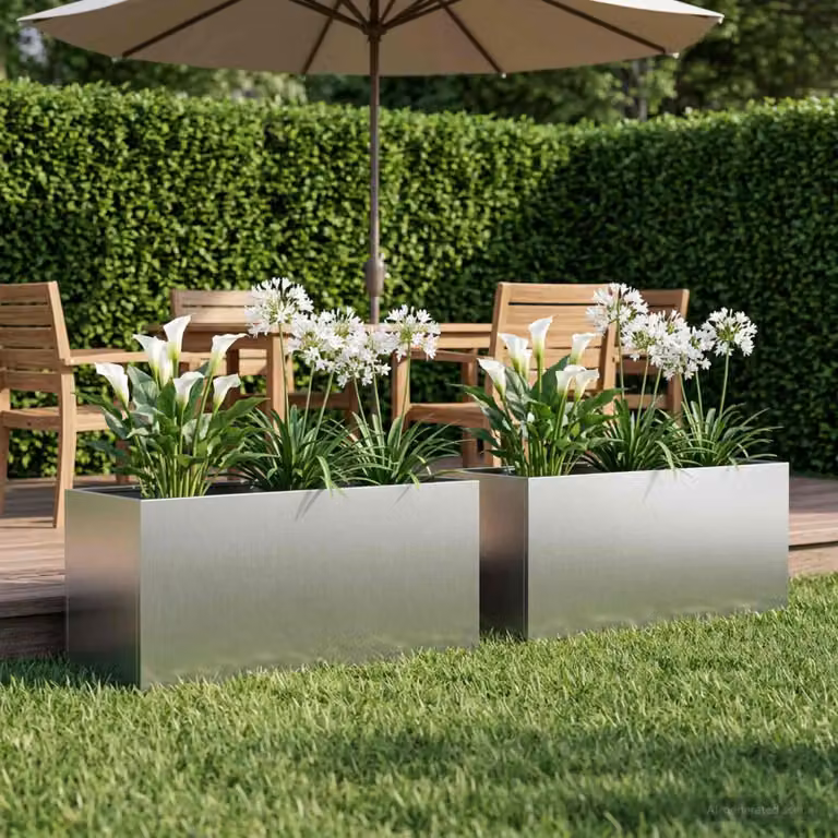 Set di 2 vasi da giardino vidaXL in acciaio zincato argento L 80 cm x P 40 cm x H 40 cm