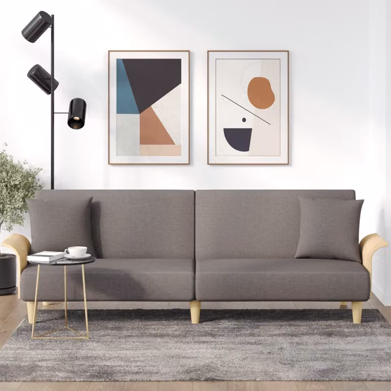 vidaXL Divano Letto Click-Clack Moderno in Tessuto con Braccioli e Cuscini, Grigio/Beige, L: 224 cm, P: 90 cm, H: 70 cm