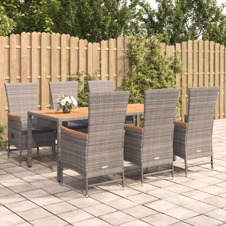 The Living Store Set da pranzo da giardino 7 pezzi con cuscini in poly rattan grigio