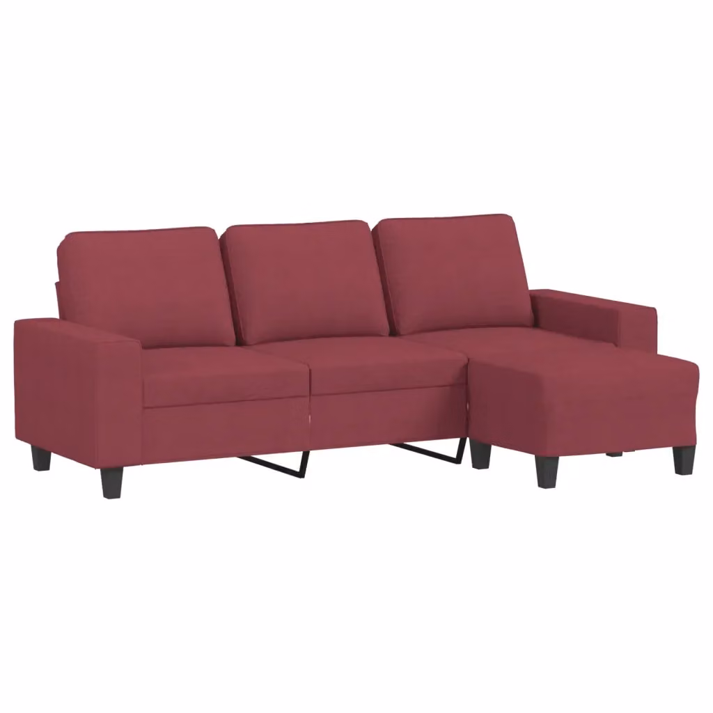 Divano a 3 posti con poggiapiedi vidaXL rosso moderno in tessuto con struttura in metallo e MDF L: 214 cm, P: 80 cm, H: 77 cm – 2