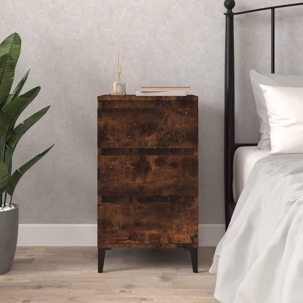Comodino vidaXL in Rovere Fumo e Legno Multistrato, Stile Industrial, L 40 cm x P 35 cm x H 70 cm