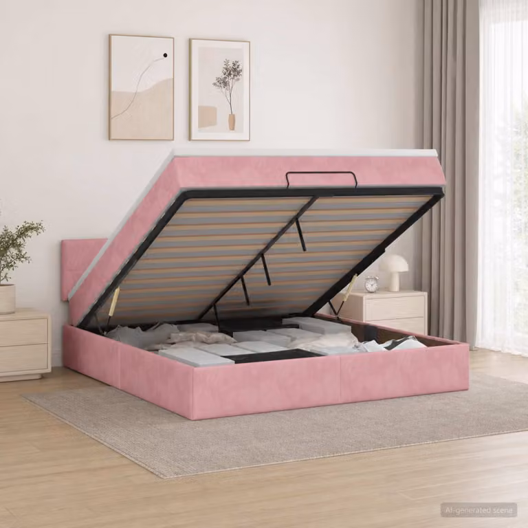 Letto Ottomano con Materasso e LED vidaXL in Velluto Rosa, L/P/H: 160 x 200 x 88 cm