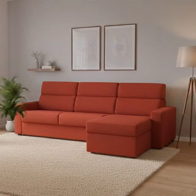 Divano Letto Pusiano DMORA con Penisola Sfoderabile, Made in Italy, Arancione, L/P/H: 280 x 160 x 45 cm – 1