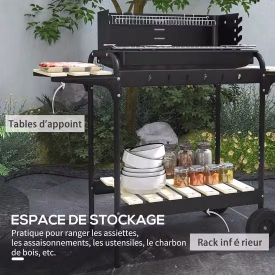 Grill a BBQ con Altezza Regolabile e Ruote - Ideale per Esterno