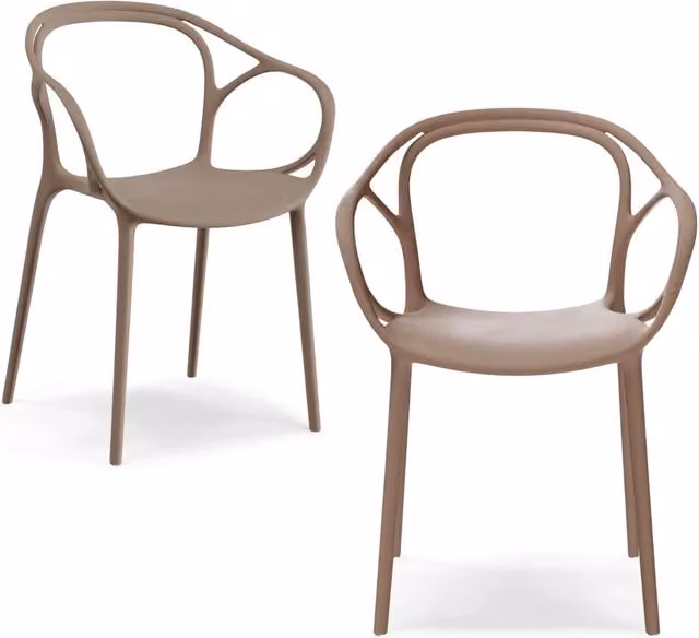 Set di 2 sedie impilabili CHIARA Redokasa in polipropilene con design moderno, ideali per cucina, soggiorno o giardino, colore Tortora