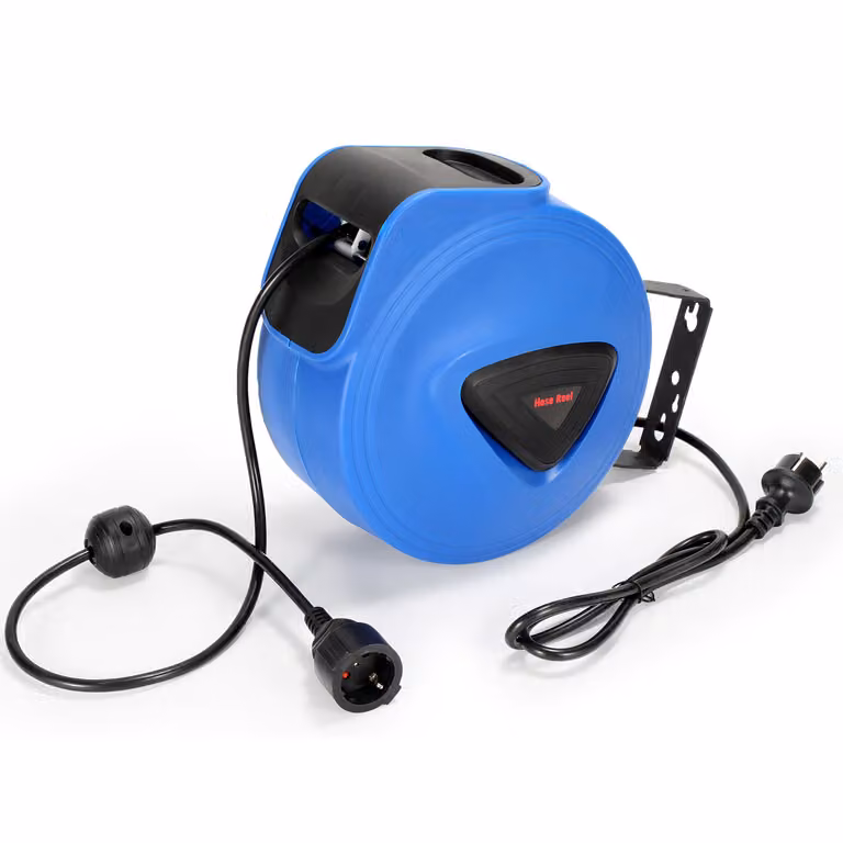 Clanmacy Avvolgicavo automatico 20m + 1,5m avvolgicavo IP44 Orientabile a 180° Fori singoli per il montaggio a parete e a soffitto