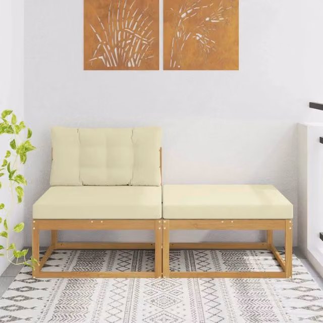 Set di 2 poggiapiedi da esterno moderni vidaXL in legno di acacia color beige e bianco – 1