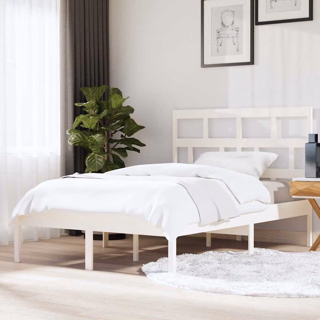 vidaXL Giroletto King in Legno di Pino Bianco con Doghe Rigide L/P/H: 200 x 150 x 100 cm
