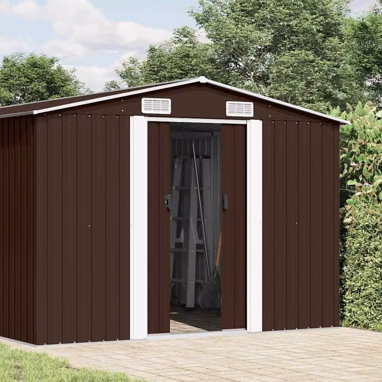 vidaXL Casetta da Giardino 257x489x181 cm in Metallo Marrone