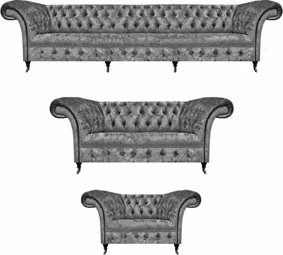 Design Polstermöbel Grau Sofagarnitur Chesterfield Sofas Set Wohnzimmer