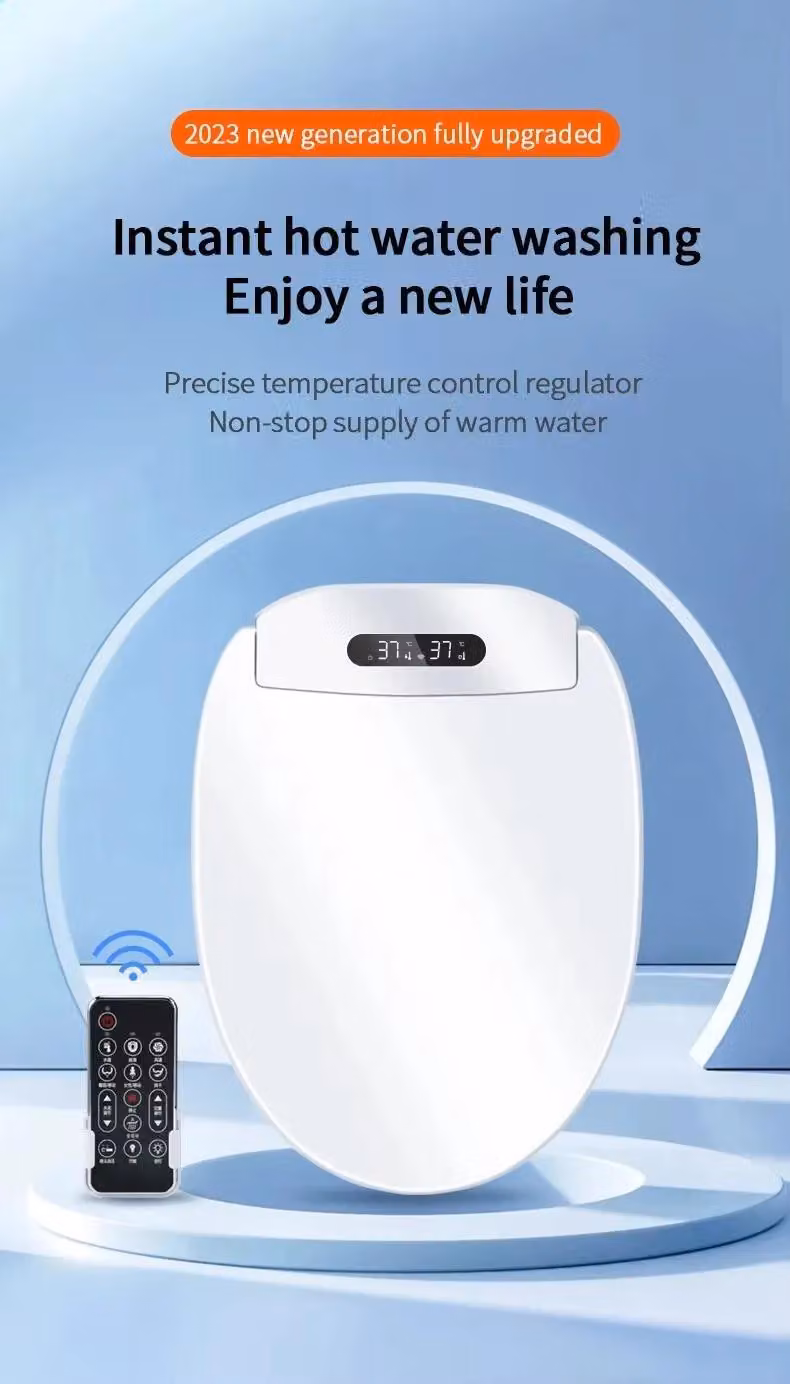 Sgabello per bidet intelligente - Sedile per WC elettrico da 480 mm - Design aperto nella parte anteriore - Telecomando - Temperatura dell'acqua e dell'aria regolabile - Sedile riscaldato - Coperchio con chiusura ammortizzata