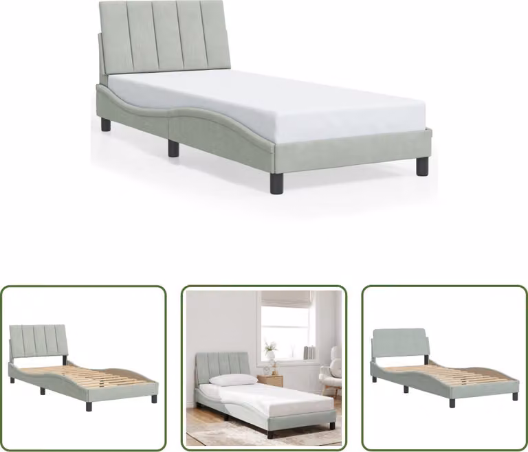 The Living Store Struttura letto con testiera in velluto grigio chiaro 90x200 cm