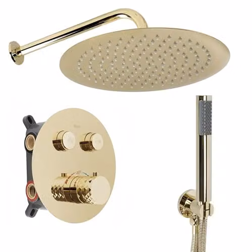Rea - Set Doccia D'Oro Lungo Diamond, + Box, Termostato, 36X19X19cm