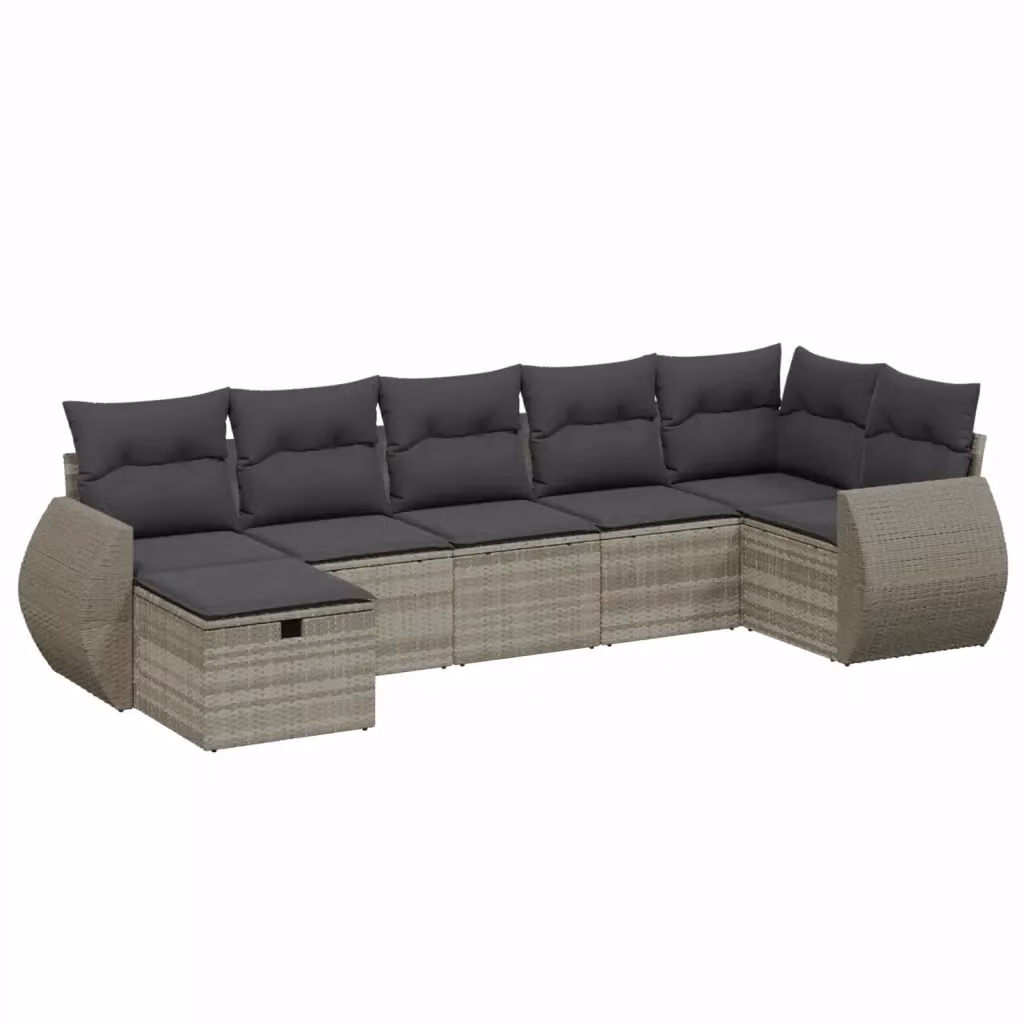 vidaXL Set Divani da Giardino a Forma di L 7 Pezzi con Cuscini Grigio Chiaro in Polyrattan e Acciaio – 2