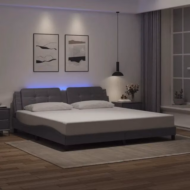 Letto con illuminazione LED e porta USB vidaXL Zadar Grigio L: 200 cm, P: 200 cm, H: 205 cm
