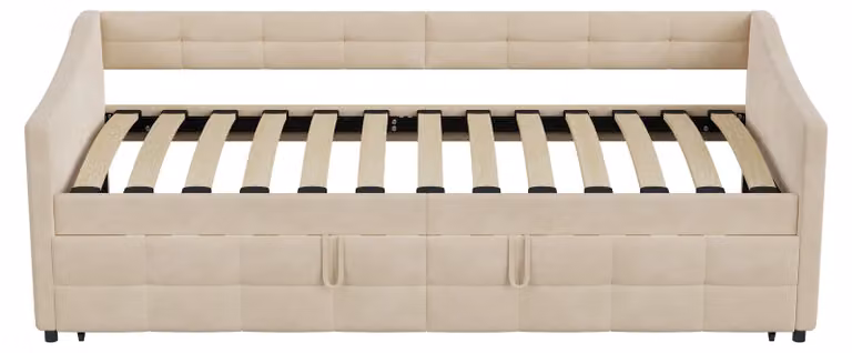 Divano letto - Letto singolo estraibile - 90 x 200 cm - Rivestimento in velluto - Struttura in legno e metallo - Salvaspazio - Senza materasso - Colore crema