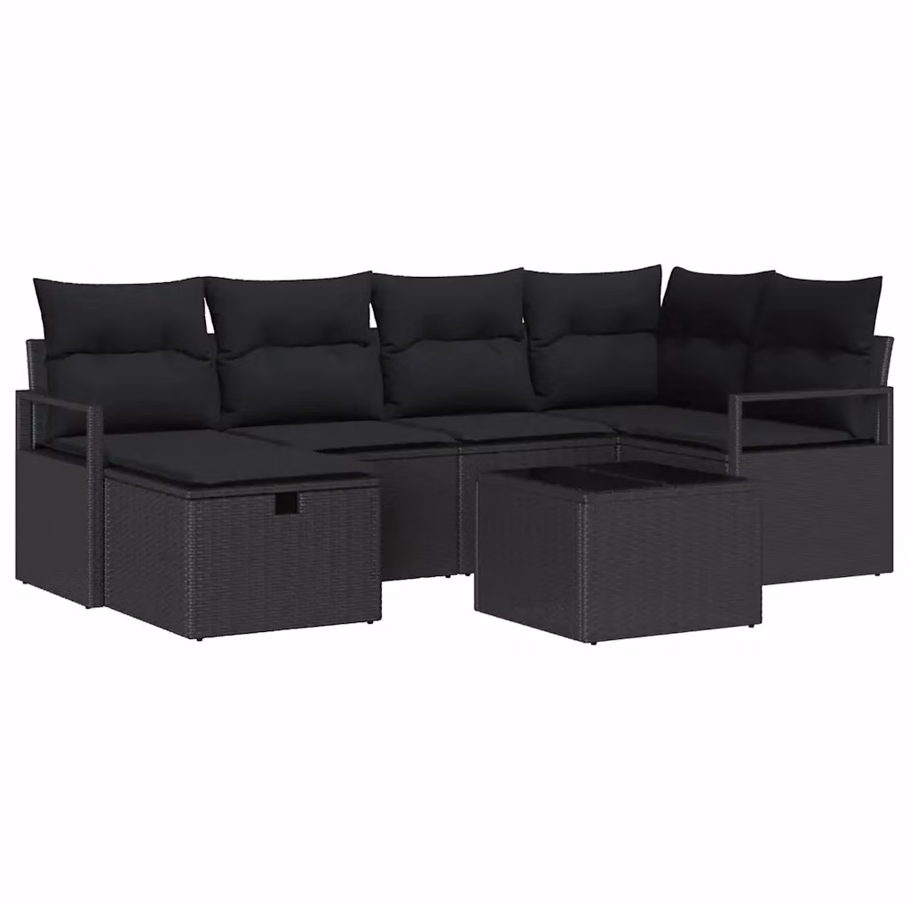 Set Divano da Giardino a L vidaXL in Polyrattan Nero con Cuscini e Contenitore per l'Archiviazione – 2