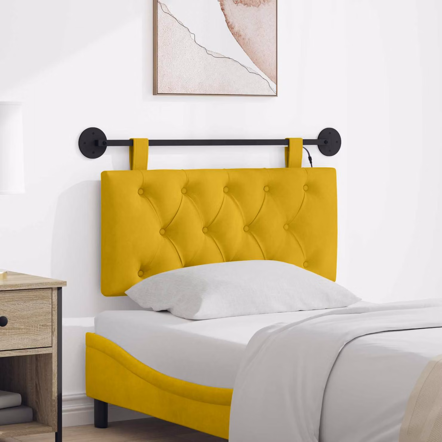 Testiera sospesa vidaXL in velluto giallo con illuminazione integrata e pannello imbottito