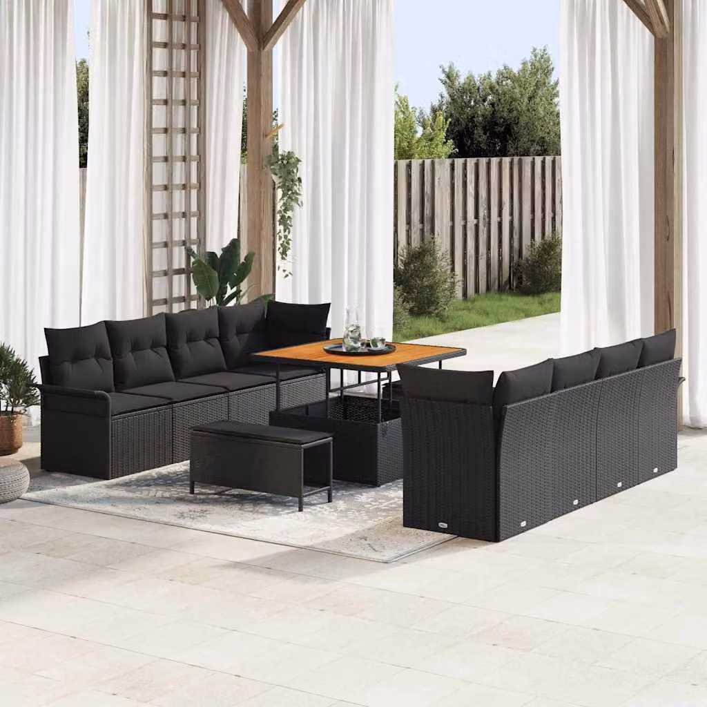 Maison Exclusive - Set da giardino composto da 11 pezzi, divano in rattan sintetico nero