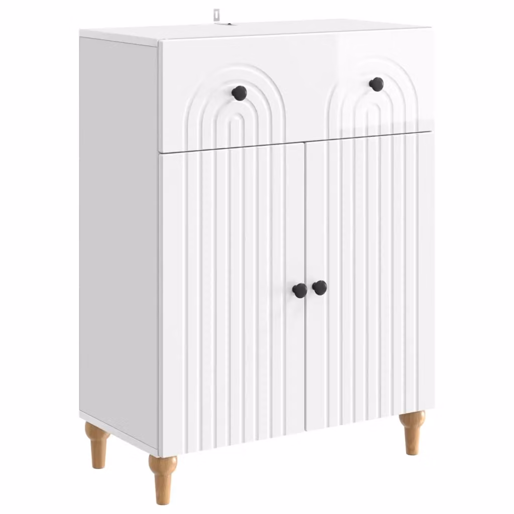 Credenza moderna vidaXL in bianco lucido con finitura a righe, L: 66 cm, P: 34,5 cm, H: 90 cm – 2
