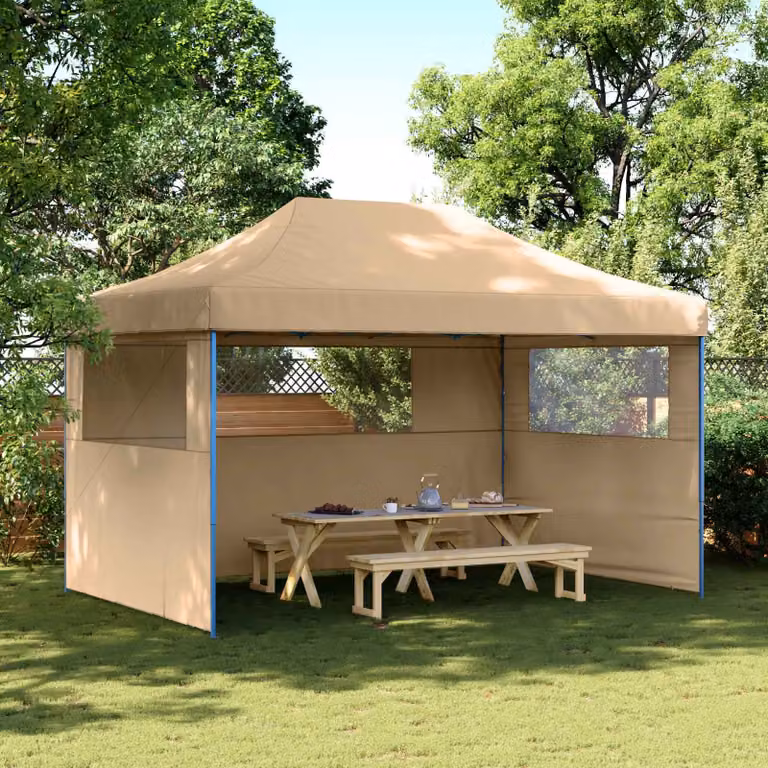 Tenda Party vidaXL in tessuto Oxford beige e bianco con struttura in acciaio e poliestere L/P/H: 292 x 440 x 315 cm
