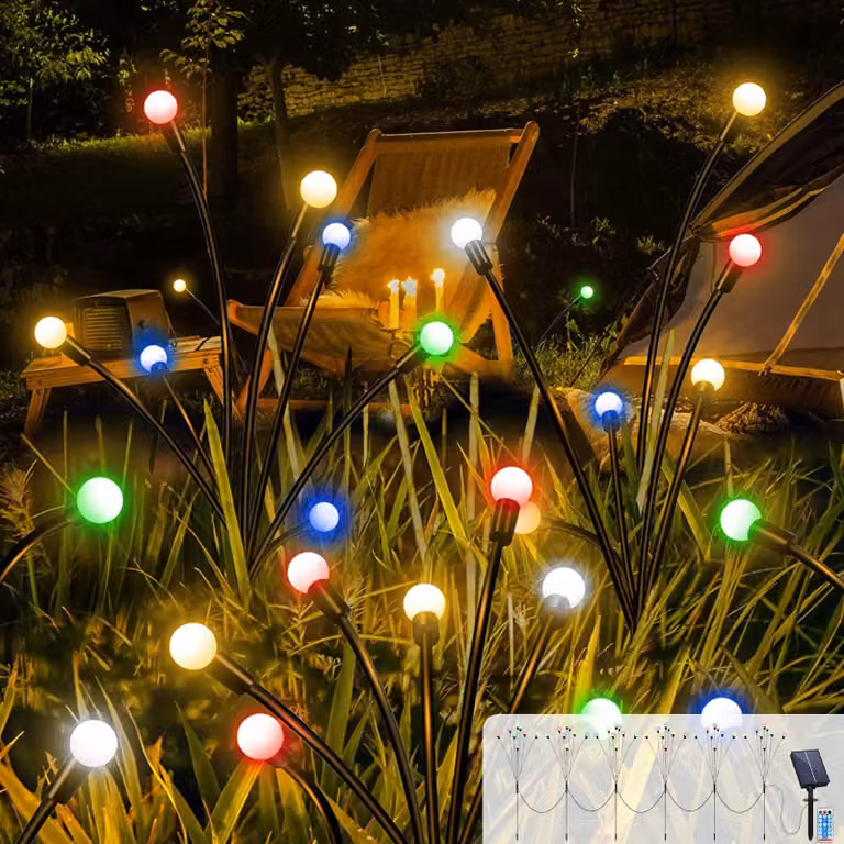 Luci a energia solare a forma di lucciole, confezione da 6, con 48 LED, grado di protezione IP65, 8 modalità