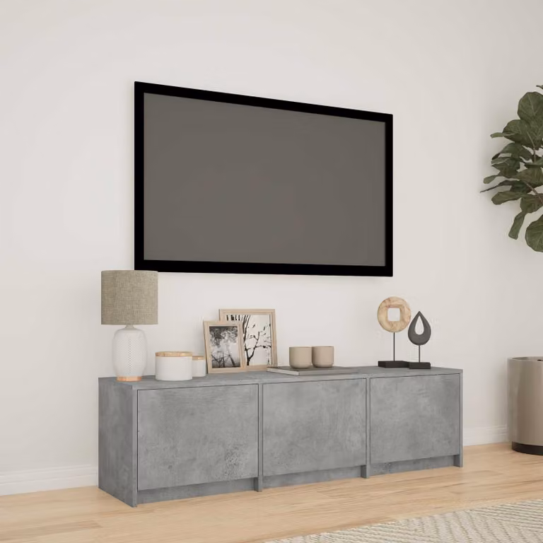 Mobile TV vidaXL moderno con illuminazione LED integrata e vani porta media, Grigio, L 140 cm x P 34 cm x H 40 cm