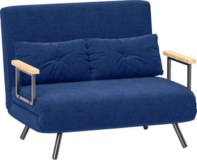 Divano Letto in Tessuto Effetto Velluto con Cuscini e Schienale Regolabile ¨C Minimal ¨C Blu 102x73x81 cm