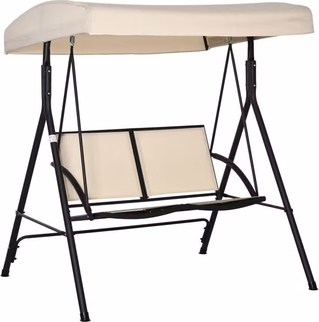 Dondolo da giardino Xylo per 2 adulti con tetto regolabile in textilene beige L/P/H: 140 x 118 x 162 cm
