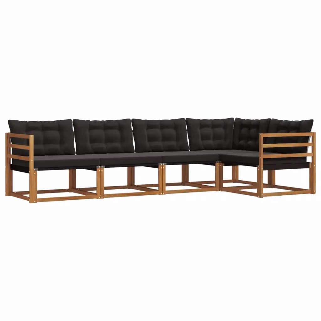 Set di divani da esterno a L vidaXL in legno di acacia con cuscini, marrone e nero – 2