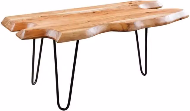 Tavolino basso RIVET in legno massiccio di acacia di forma organica e metallo nero - tavolo dal design industriale naturale