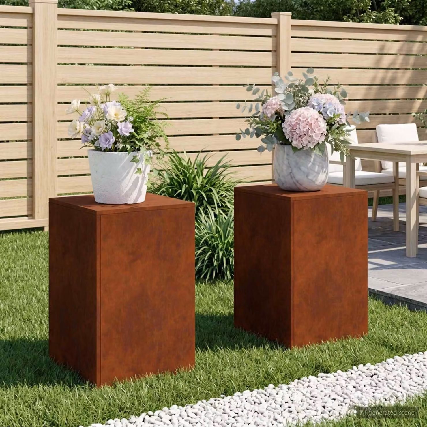 Set di 2 supporti per piante vidaXL in acciaio color marrone ruggine, H x L x P: 60 x 40 x 40 cm