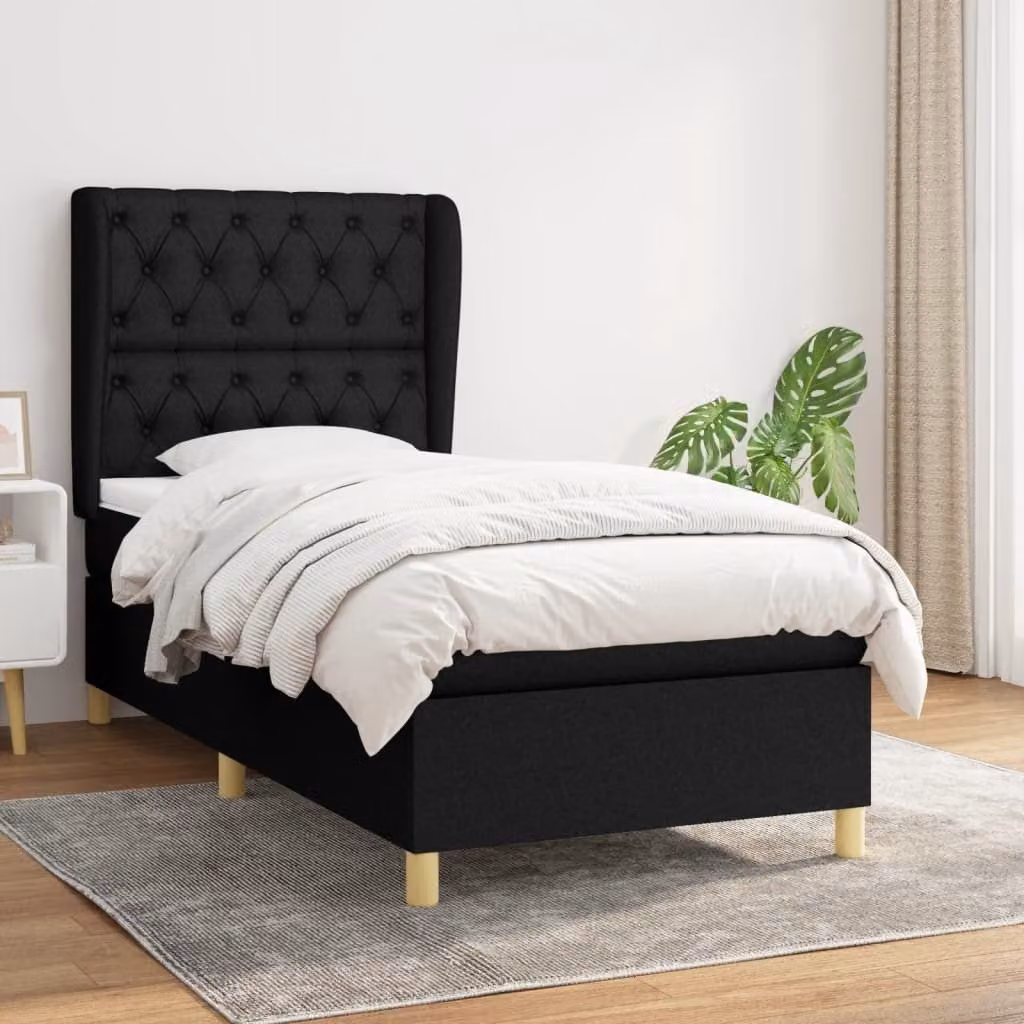 The Living Store Letto a molle con materasso nero 80x200 cm in tessuto