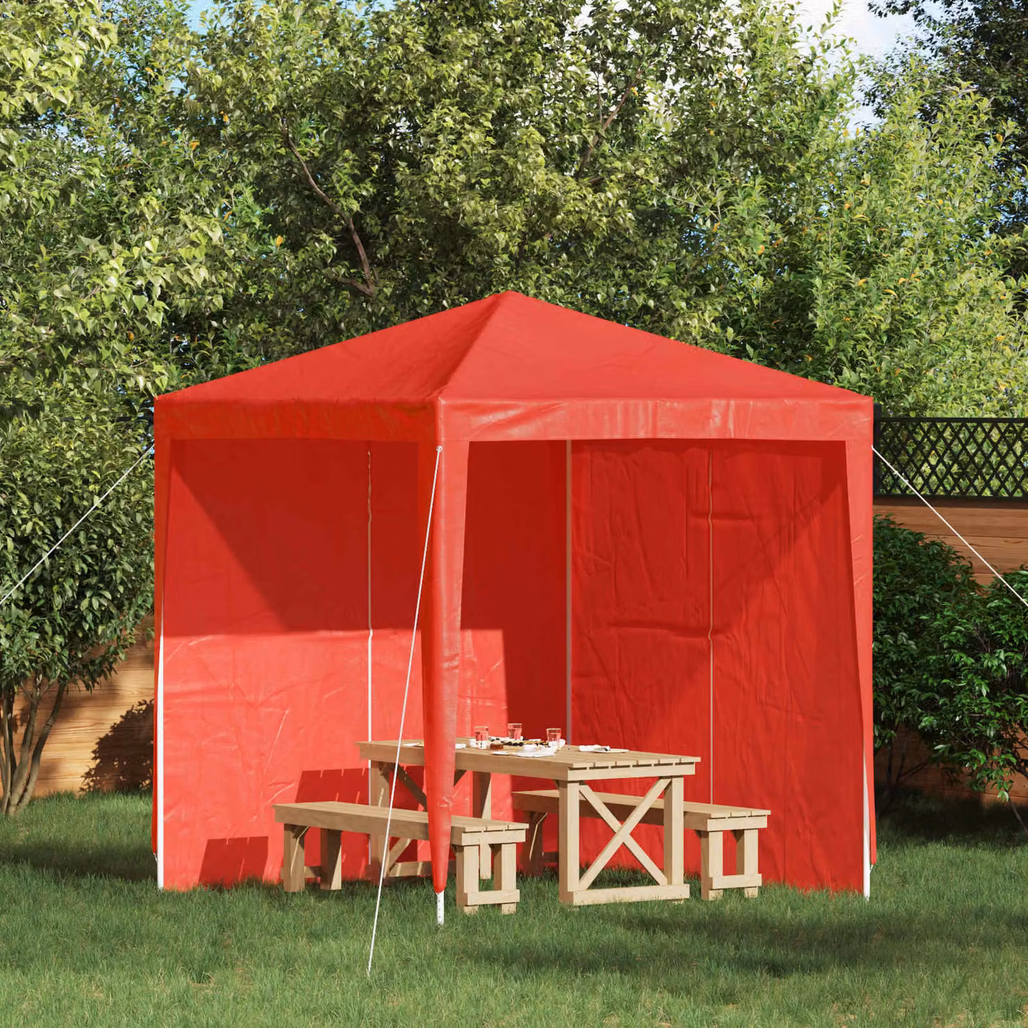 Set di 2 pareti per tenda da festa vidaXL in PE e acciaio, colore rosso, L: 200 cm, H: 195 cm