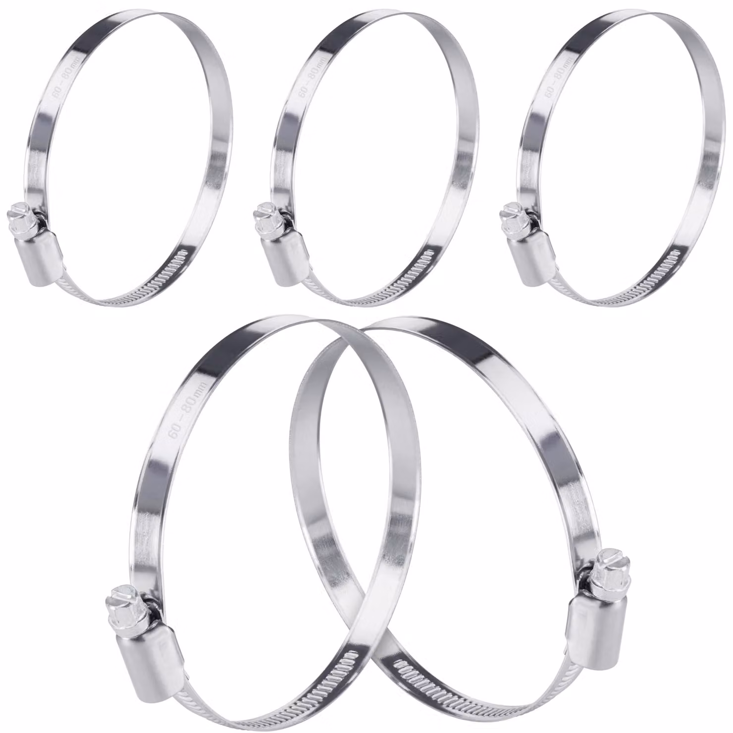 Morsetti per tubi da 60–80 mm, larghezza 9 mm, acciaio inossidabile W4, set da 5 pezzi