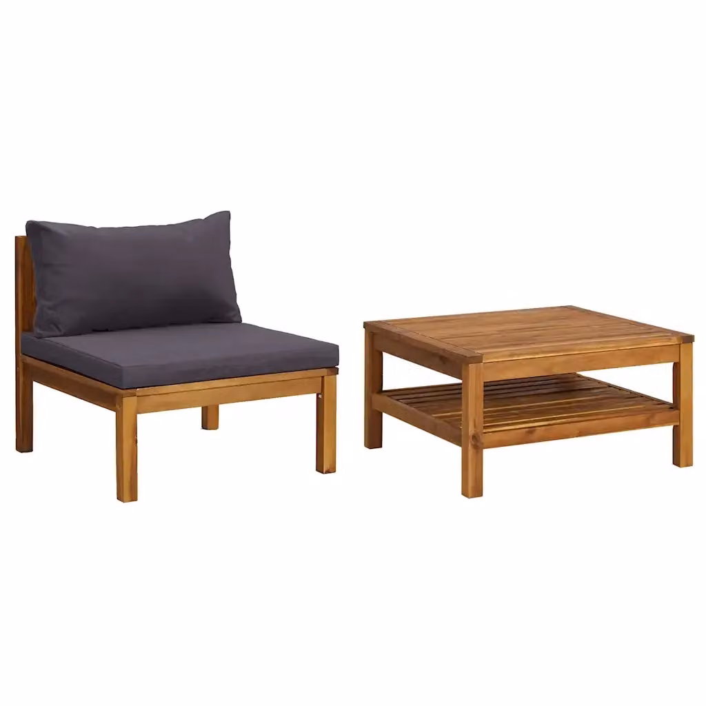 Set da giardino moderno vidaXL in legno di acacia con cuscini grigi – 2