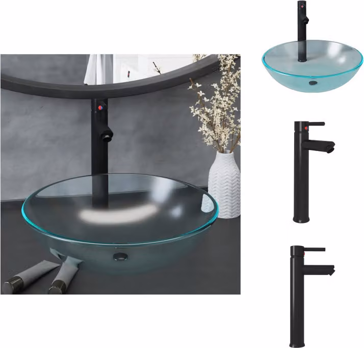 vidaXL Lavabo da bagno con rubinetto e scarico in vetro temperato smerigliato - Lavabo da bagno