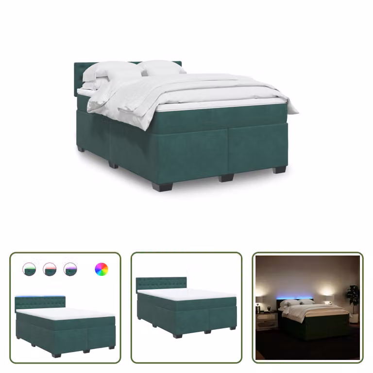 The Living Store Letto a molle con materasso verde scuro 140x190 cm in velluto