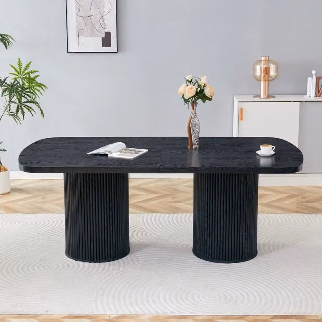 Tavolo da pranzo ovale per 6 8 persone con base scanalata in MDF nero 180 × 90 × 76 cm