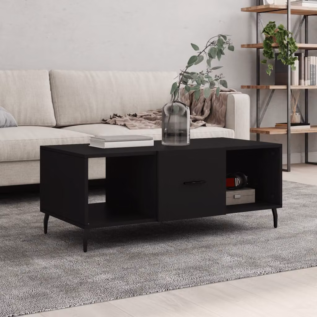 vidaXL Tavolino da Salotto Moderno Nero L: 102 cm, P: 50 cm, H: 40 cm in Legno e Metallo