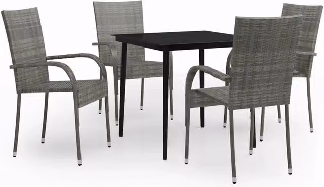 Set da Pranzo da Giardino 5 pz | Set Salotto da Giardino Grigio e Nero