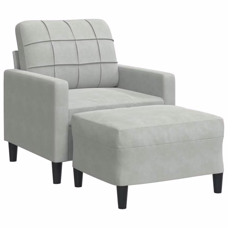 Poltrona con Poggiapiedi Grigio Chiaro 60 cm in Velluto