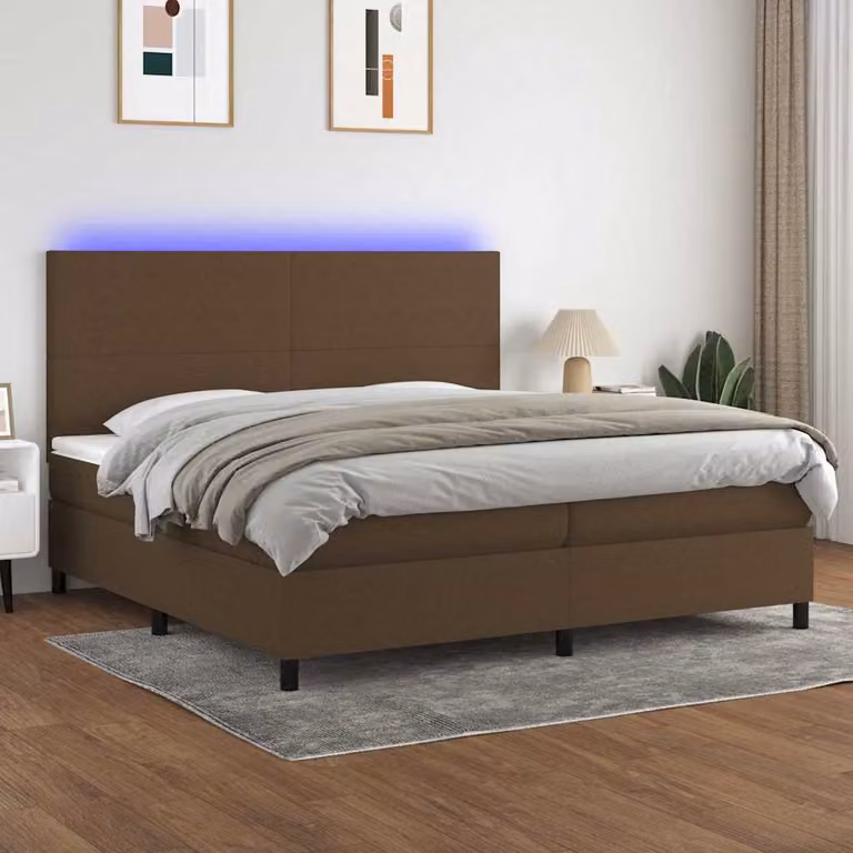 Letto Ibrido con Materasso a Molle Insacchettate e Illuminazione LED vidaXL, Marrone e Bianco, L/P: 200 x 200 cm