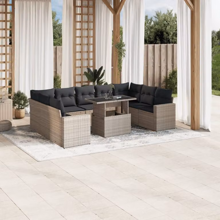 Maison Exclusive - Set Divano Giardino 10 pz con Cuscini Grigio Chiaro Polyrattan