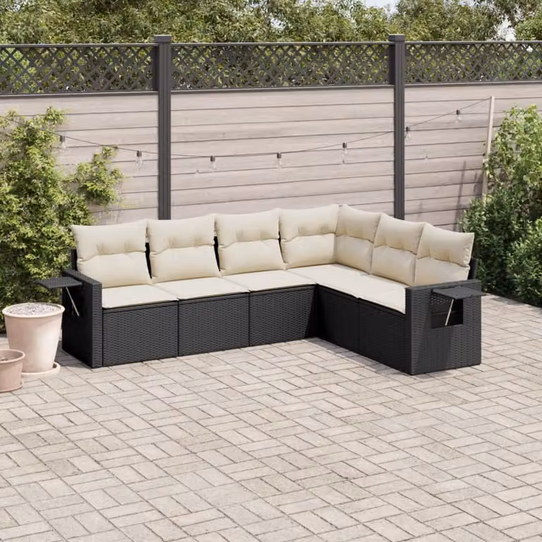 vidaXL Set Divano da Giardino a L 6 pz con Cuscini, Polyrattan e Acciaio Nero