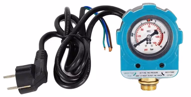 Interruttore di controllo della pressione per pompe, potenza 1,5 kW, attacco NPT 1/2", colore blu