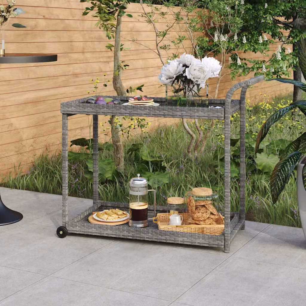 vidaXL Carrello da Bar Moderno in Polyrattan e Metallo Grigio L: 100 cm, P: 45 cm, H: 83 cm
